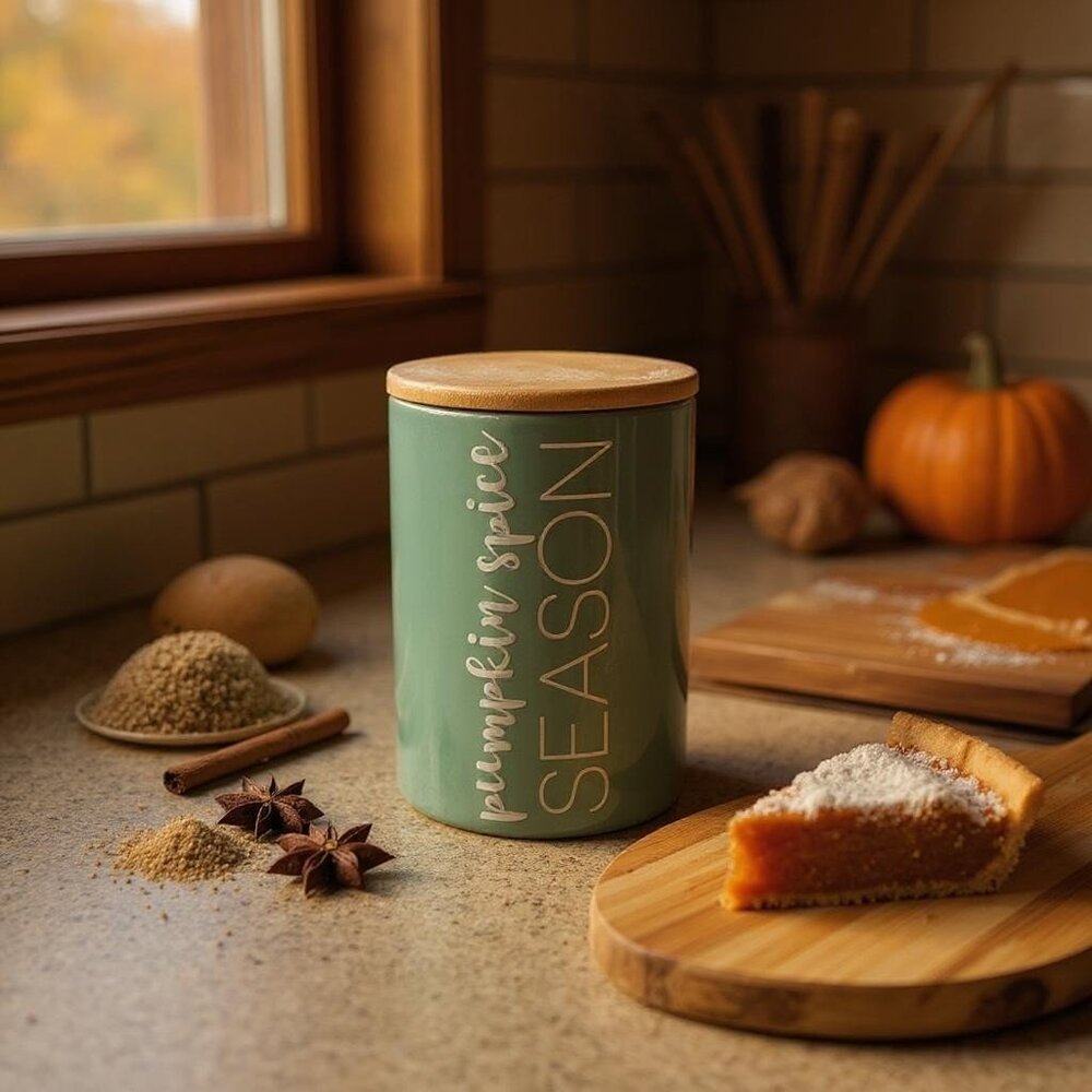 "Pumpkin Spice Season" Sage Green Ceramic Canister